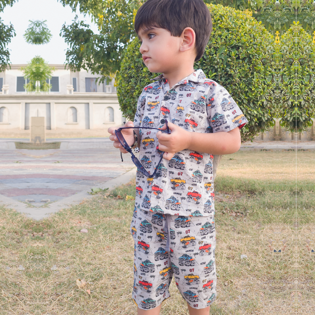 Truck Print Co-ord Set – Boys Cotton Summer Outfit