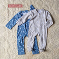 Pack of 2 Baby Cotton Rompers – Blue & Beige Printed Sleepsuits