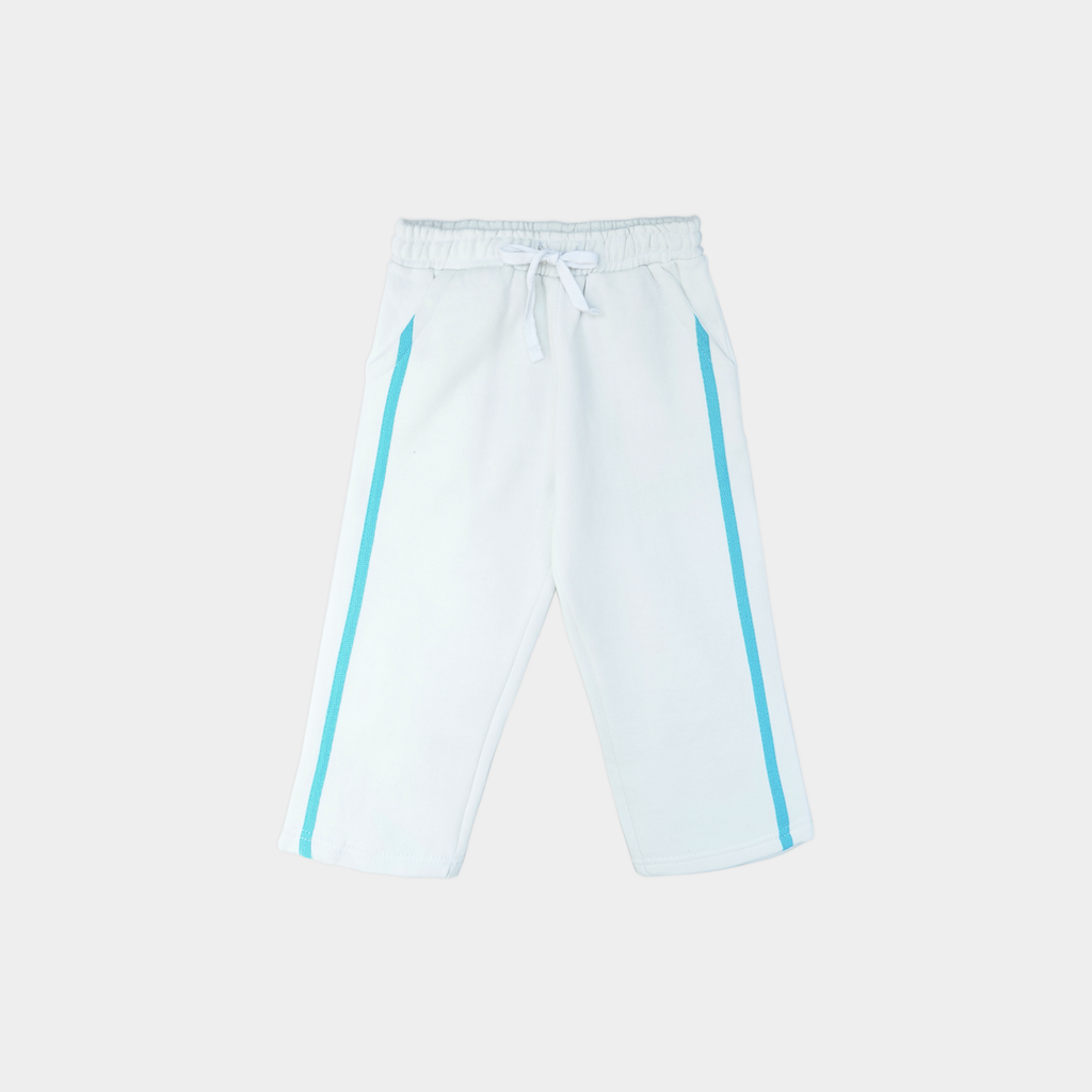 Cuddle Buddies Fleece Set – Aqua Hoodie & White Trouser