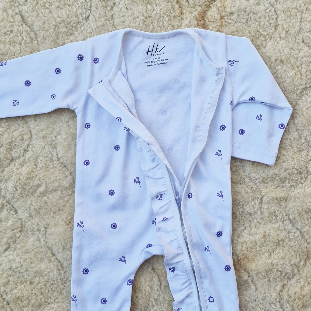 Soft Cotton Baby Romper — White floral