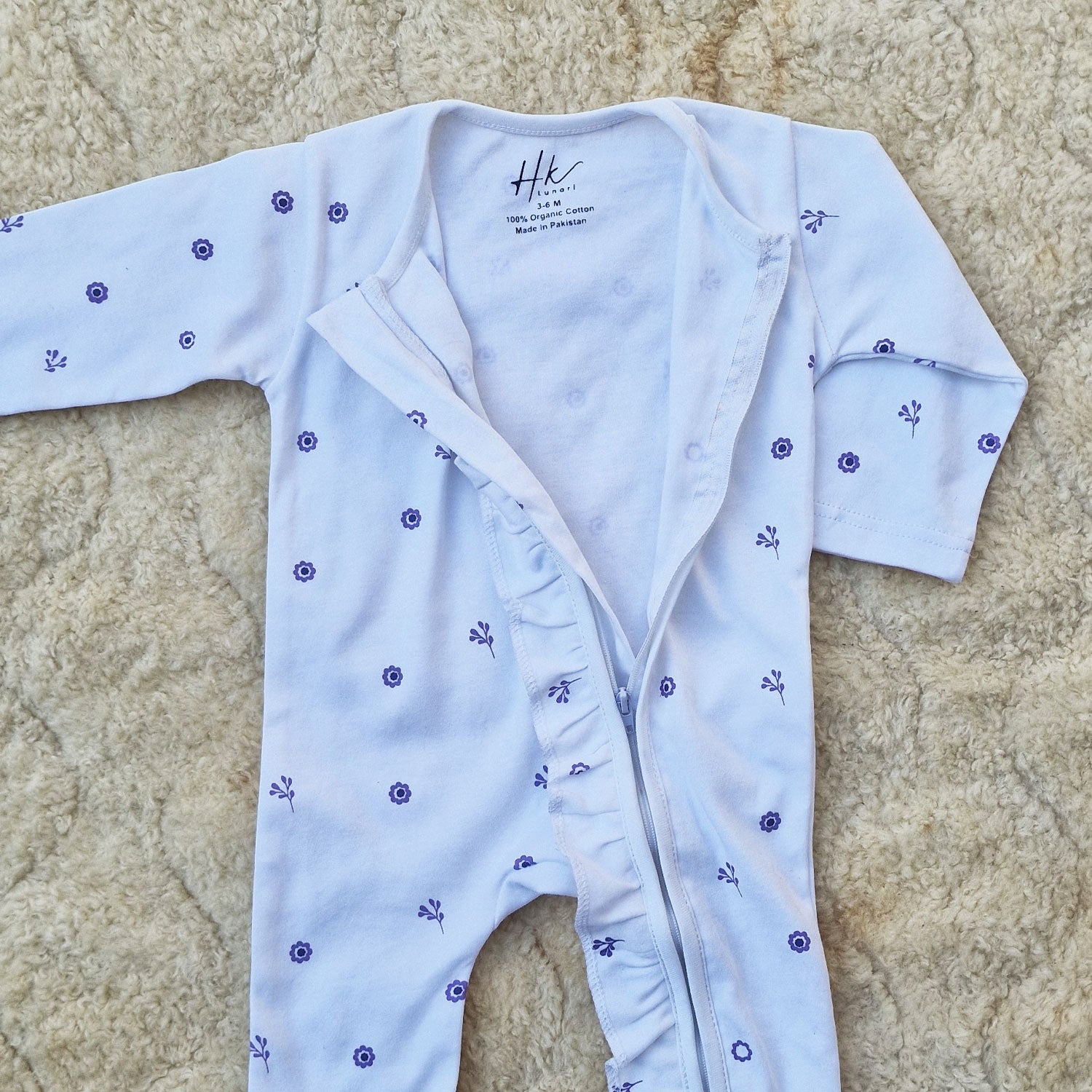 Soft Cotton Baby Romper — White floral