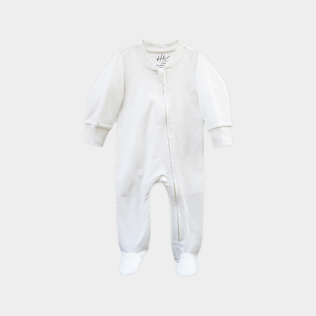 White Cotton Jersey – Zipper Sleepsuit