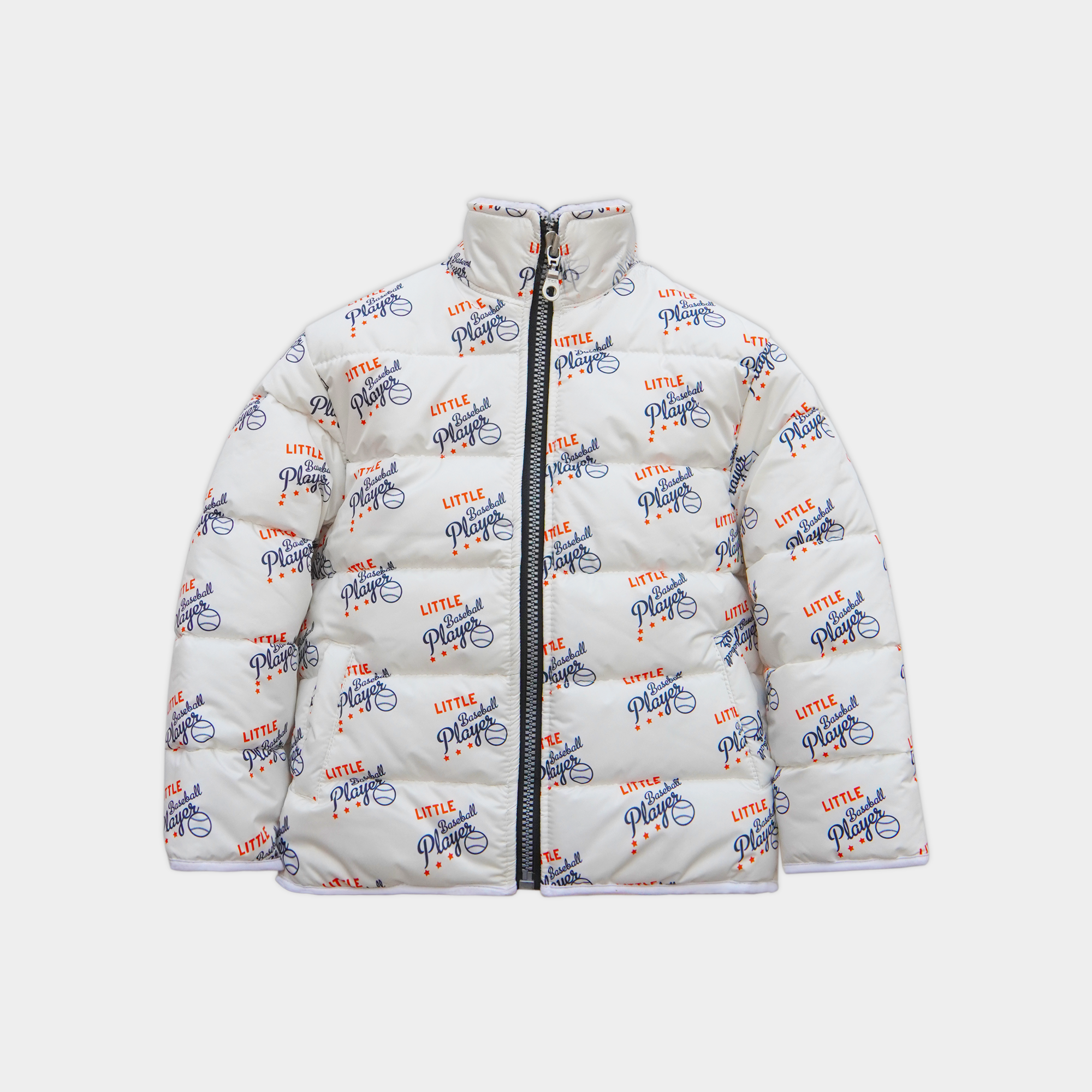 Little Player White Printed Puffer Jacket