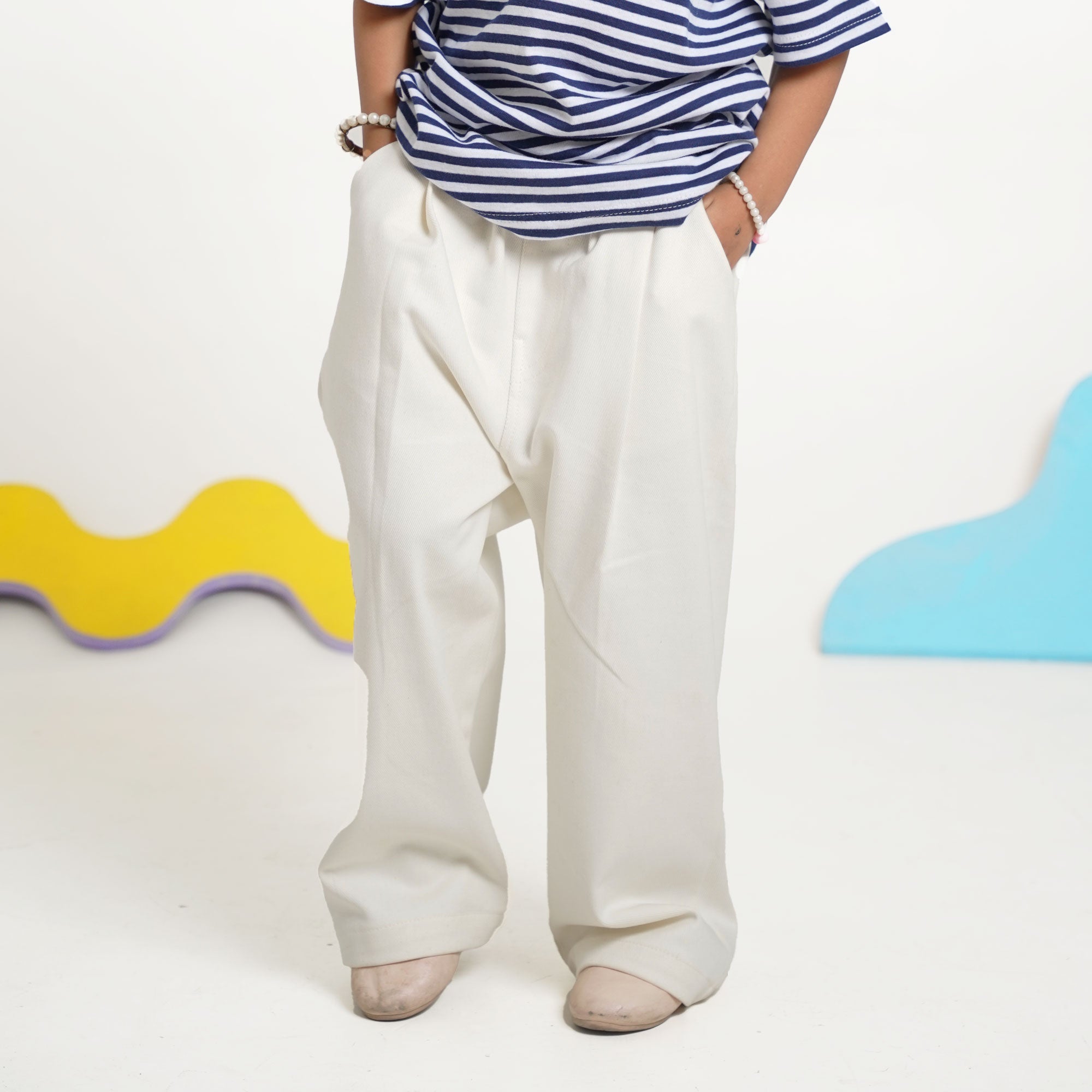 Ivory Pleated Waist Relaxed Fit Trousers