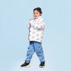 Little Player White Printed Puffer Jacket