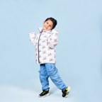 Little Player White Printed Puffer Jacket