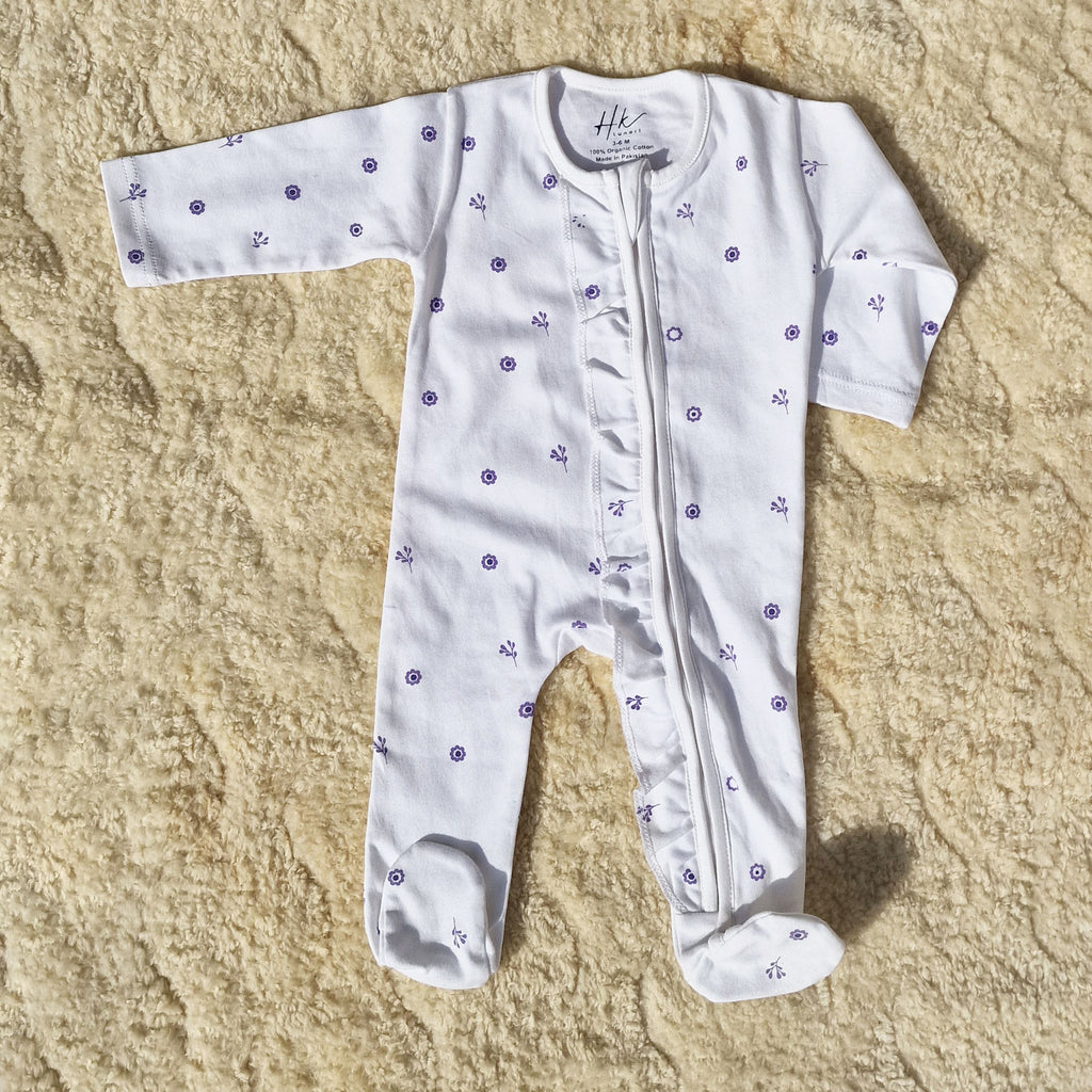 Soft Cotton Baby Romper — White floral