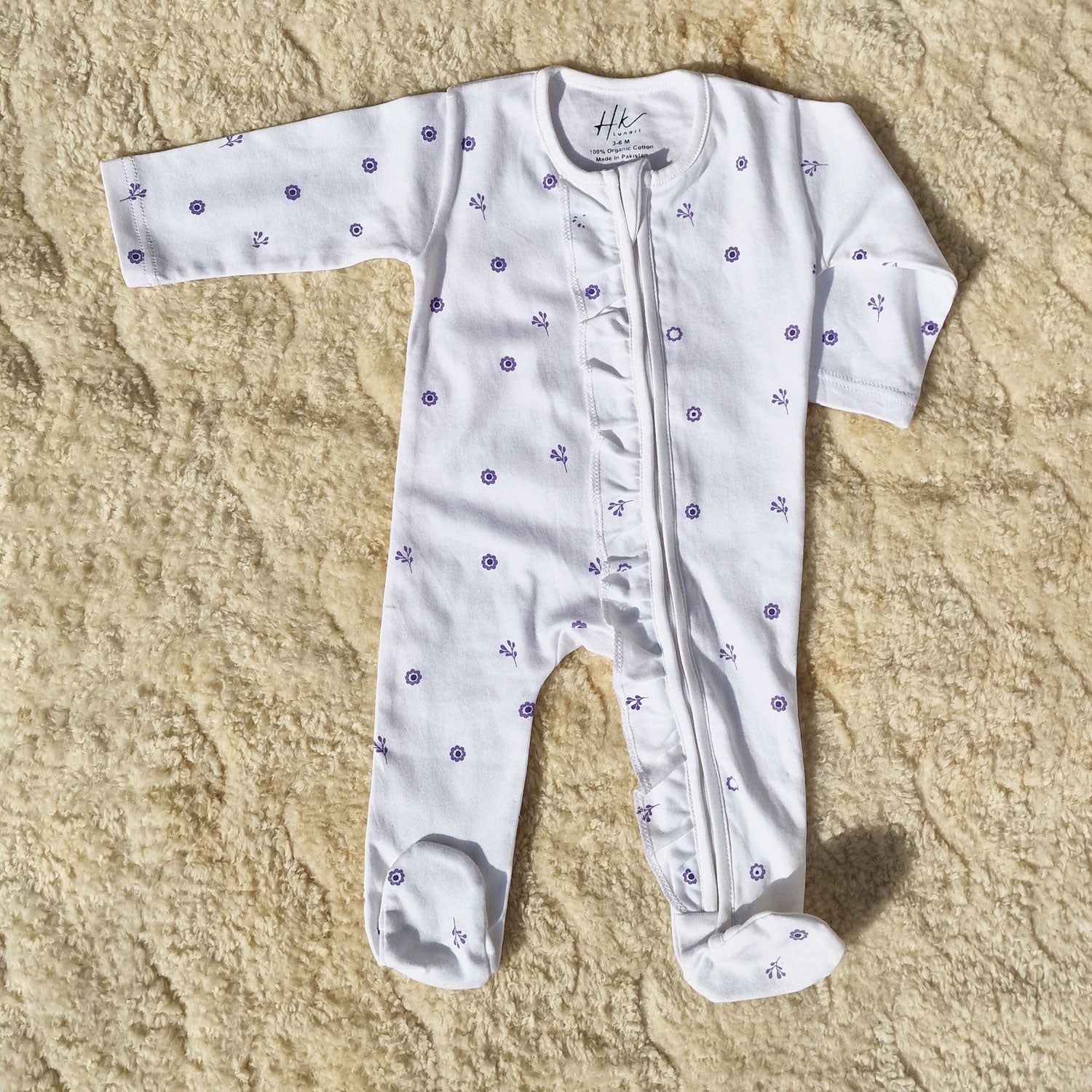 Soft Cotton Baby Romper — White floral