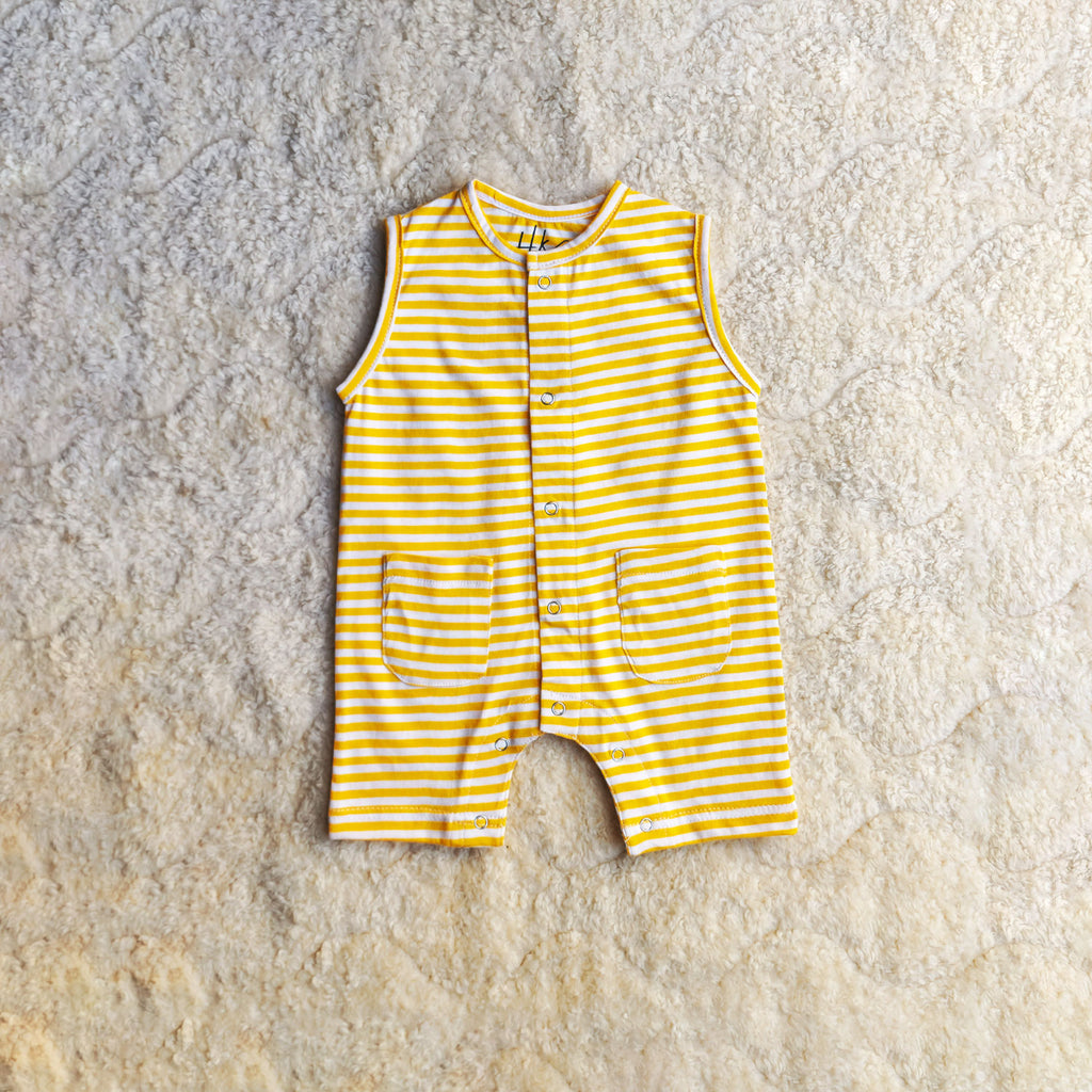 Classic Striped yellow Sleeveless Romper - Cotton