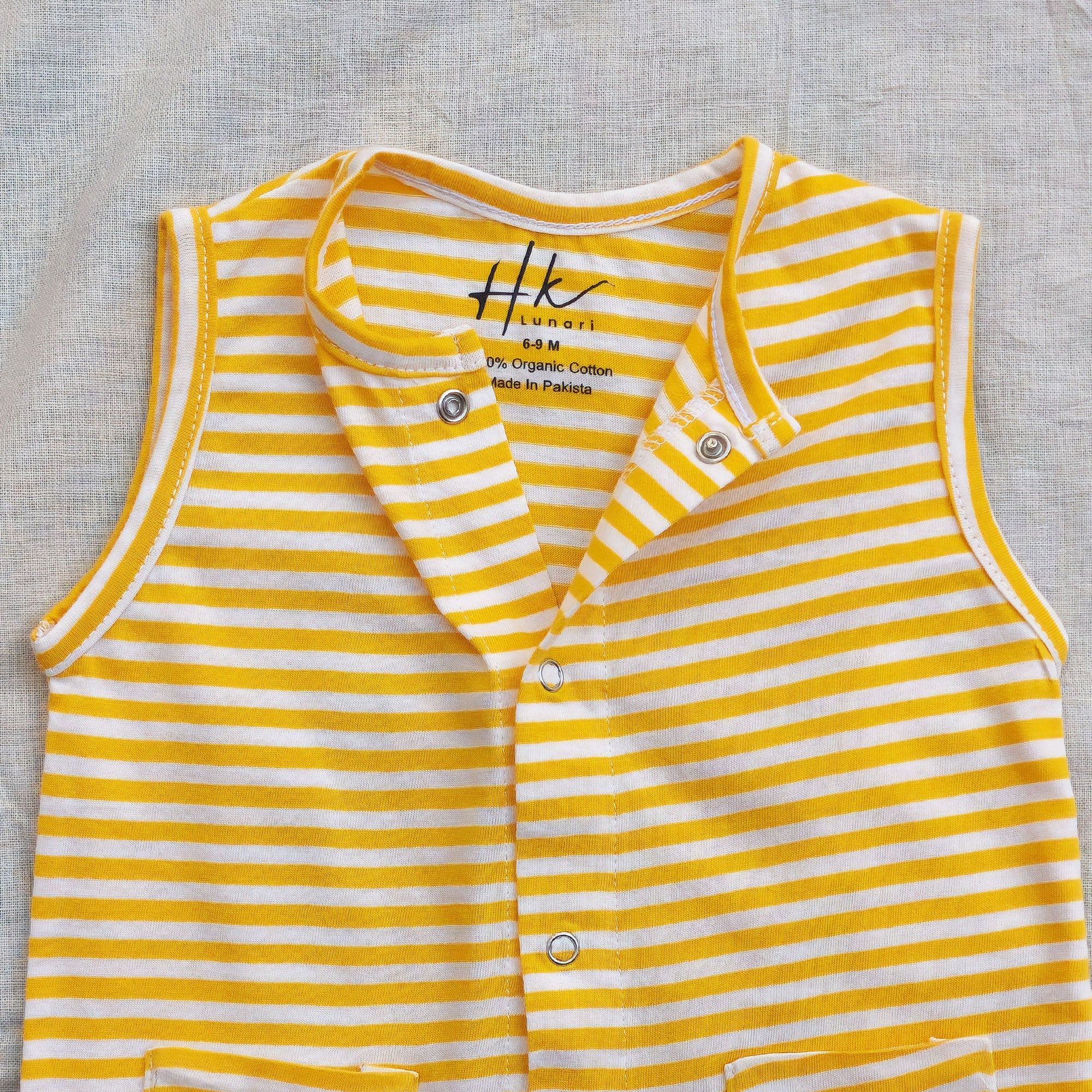 Classic Striped yellow Sleeveless Romper - Cotton