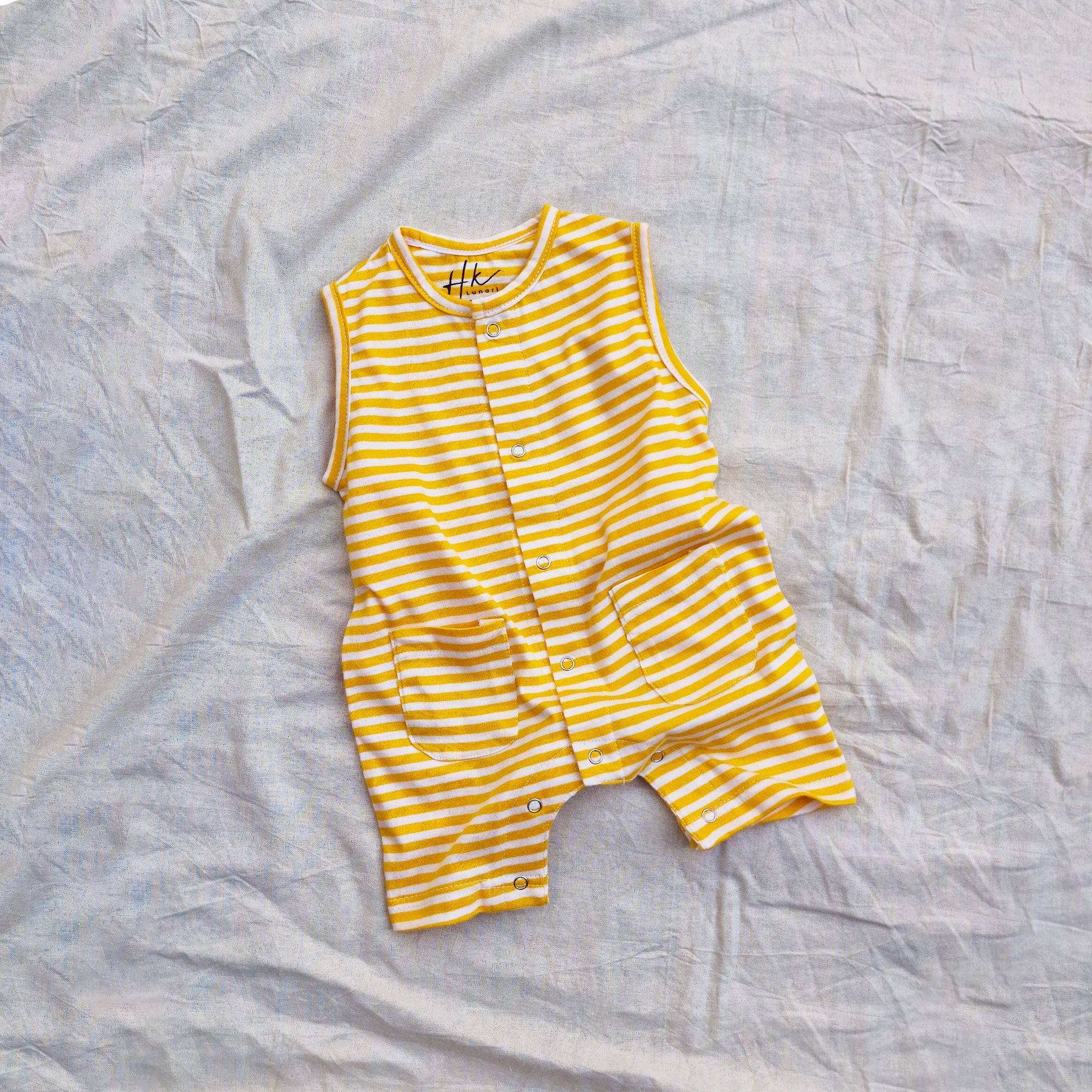 Classic Striped yellow Sleeveless Romper - Cotton
