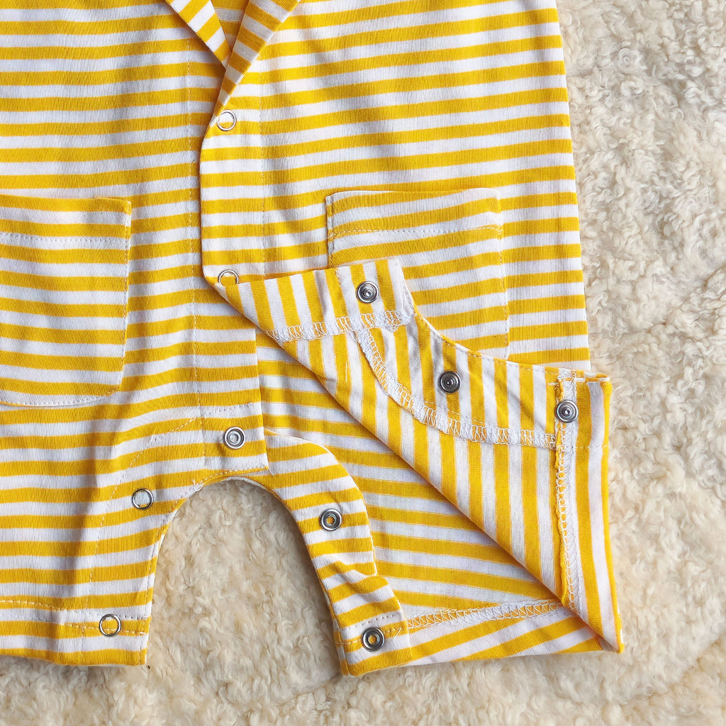 Classic Striped yellow Sleeveless Romper - Cotton