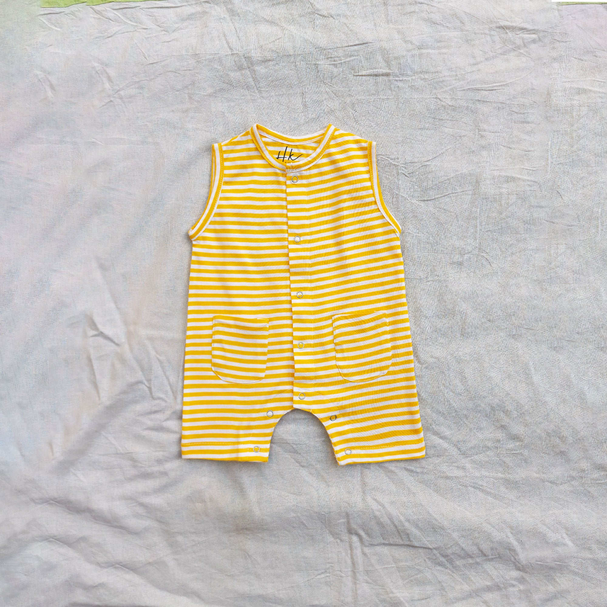Classic Striped yellow Sleeveless Romper - Cotton