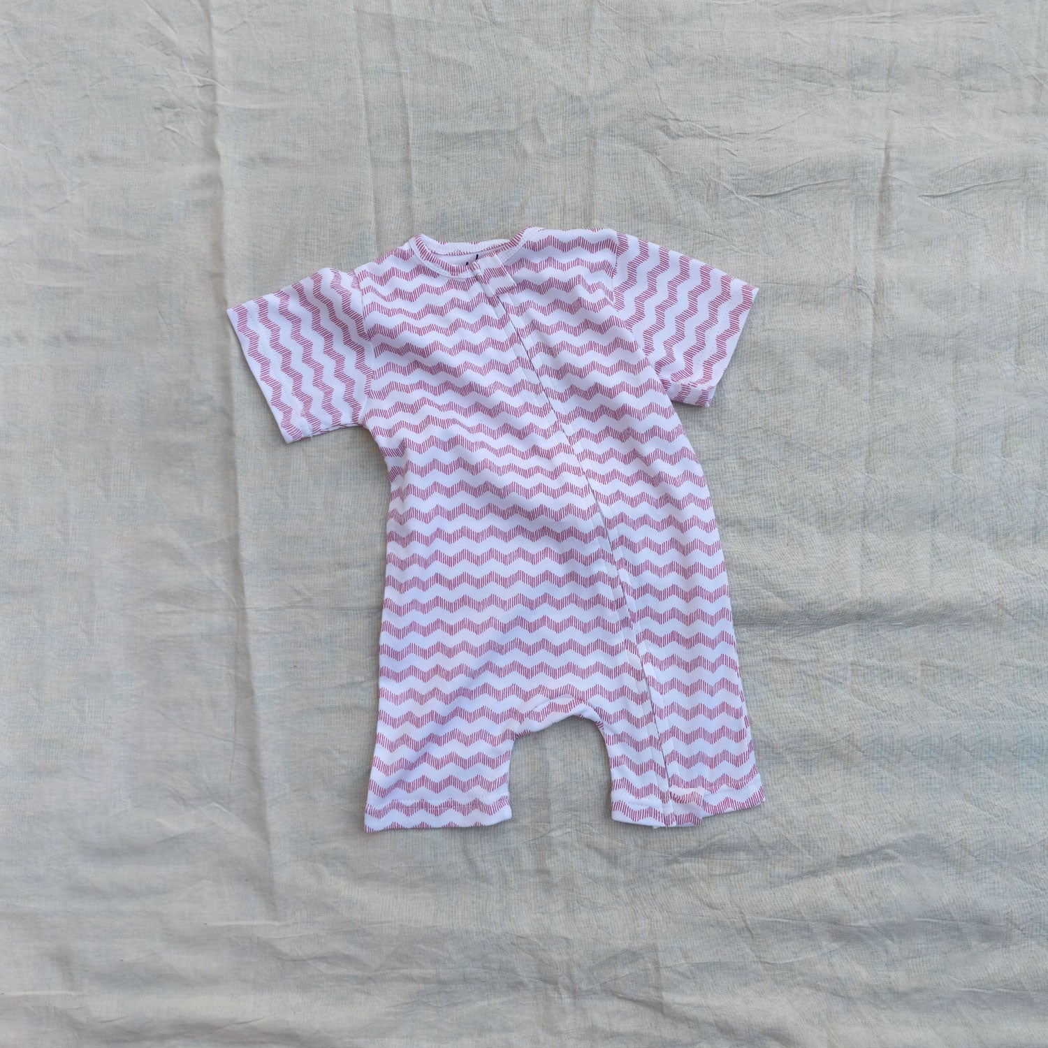 Pink Zigzag Cotton Zip Half Romper