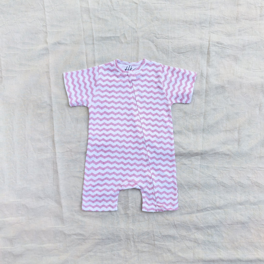 Pink Zigzag Cotton Zip Half Romper
