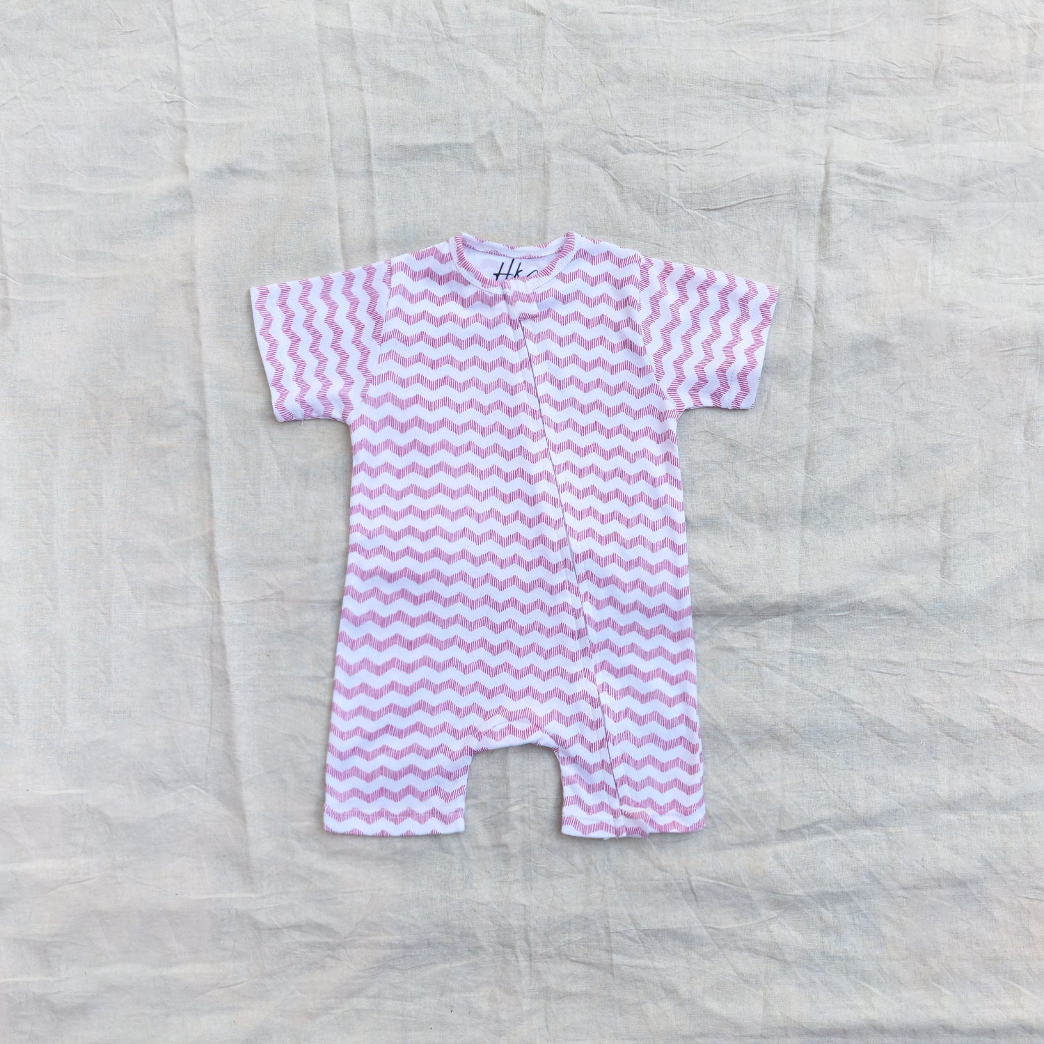 Pink Zigzag Cotton Zip Half Romper