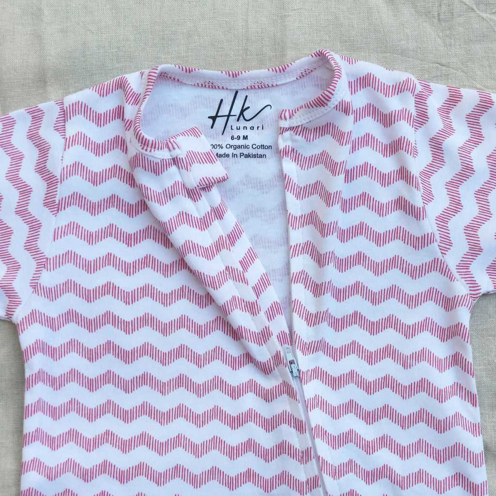 Pink Zigzag Cotton Zip Half Romper